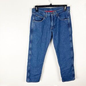 WRANGLER Blue Denim Five Pockets Fleece Lined Rugged Jeans, Size 32 x 30